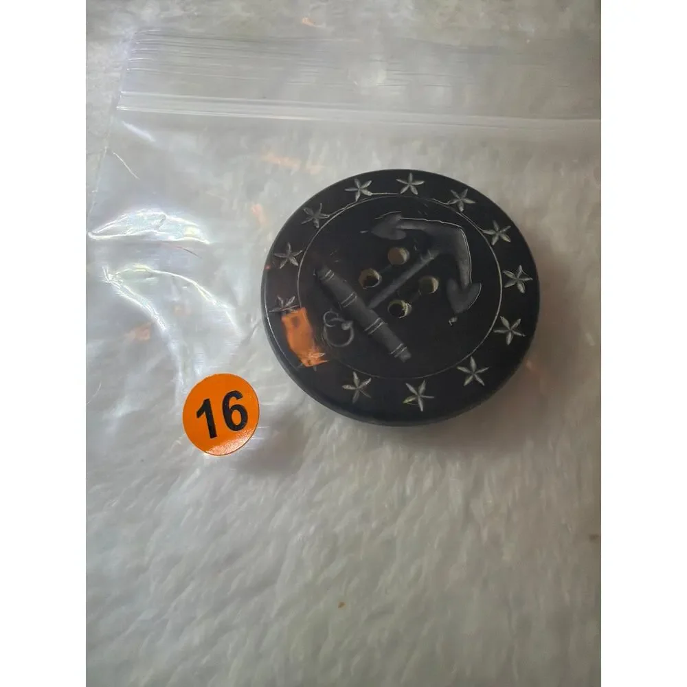 Vintage Black Anchor Nautical Button Metal Inlay Stars A W R Co Military Style